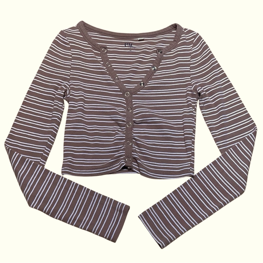 PacSun Brown & White Striped Long Sleeve Cropped Top, Size XS